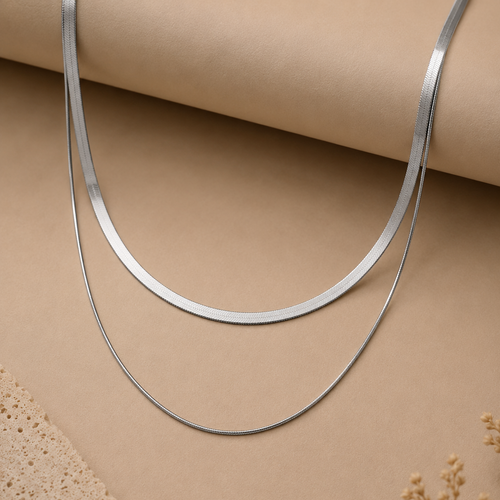 Collier Chaîne Acier Double Couche – Acier Inoxydable Géométrique | Serenyah
