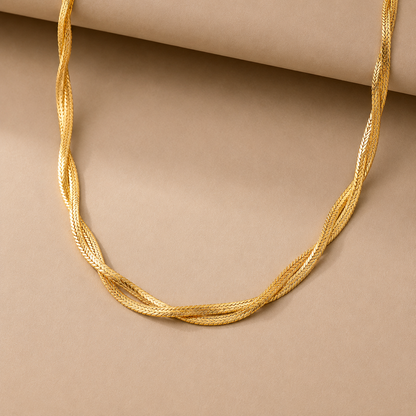 Dubbellaagse Geweven Gouden Kettingketting – Roestvrij Staal | Serenyah