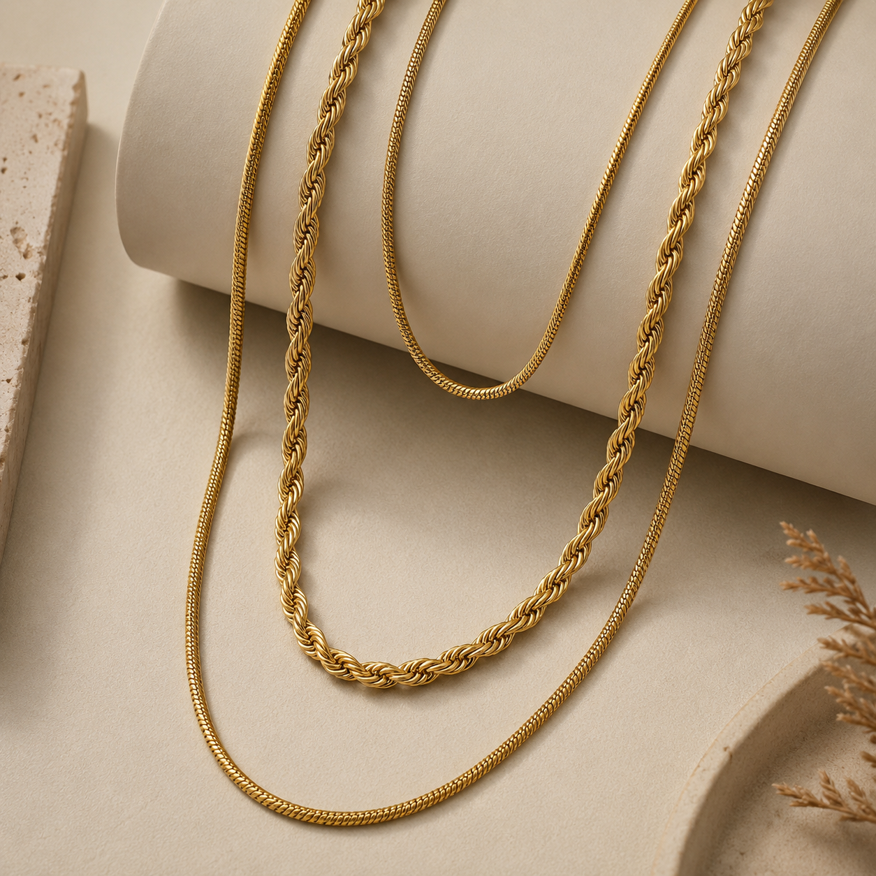 Ensemble de Colliers Chaînes Superposées Or — Serpent et Corde Serenyah
