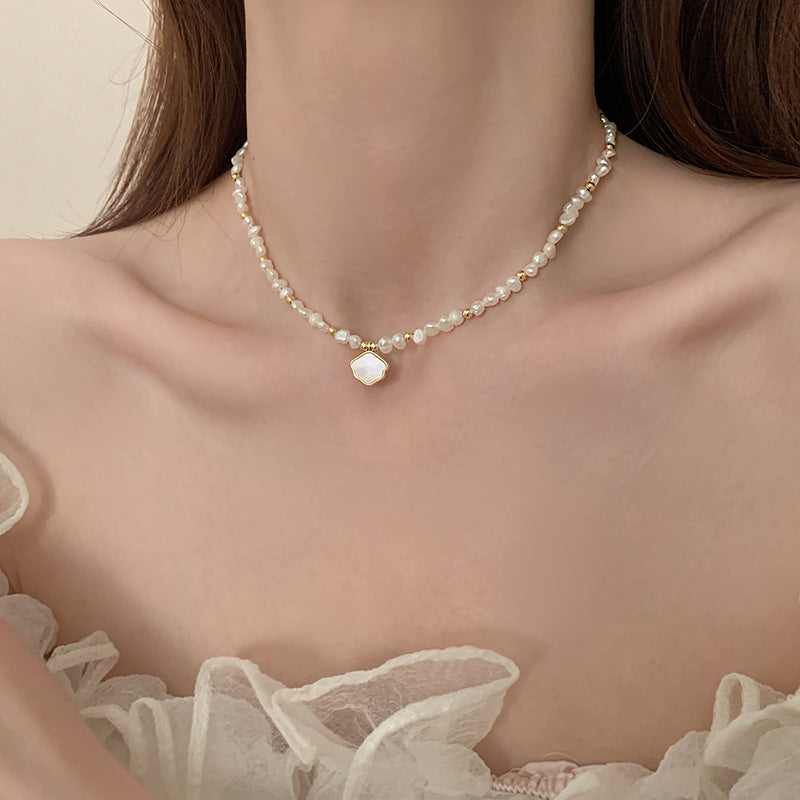 Perla Nuvola - Necklace and Bracelet Set with Natural Pearls and Serenyah Mother of Pearl