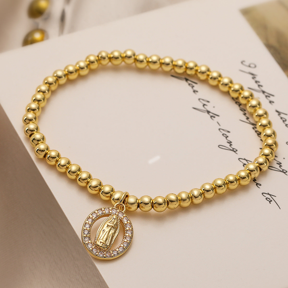 Santo Spirito – Gold Religious Bracelet with Cross & Virgin Mary Pendant | Zirconia | Serenyah