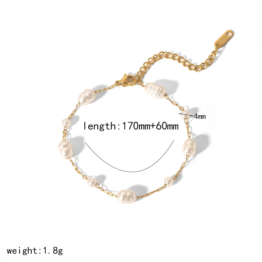 Pearl Bead Bracelet with Stars and Hearts in Gold Stainless Steel