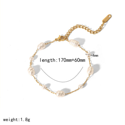 Costellazione di Perle – Pulsera de Perlas de Acero Inoxidable Dorado con Estrellas y Corazones | Serenyah