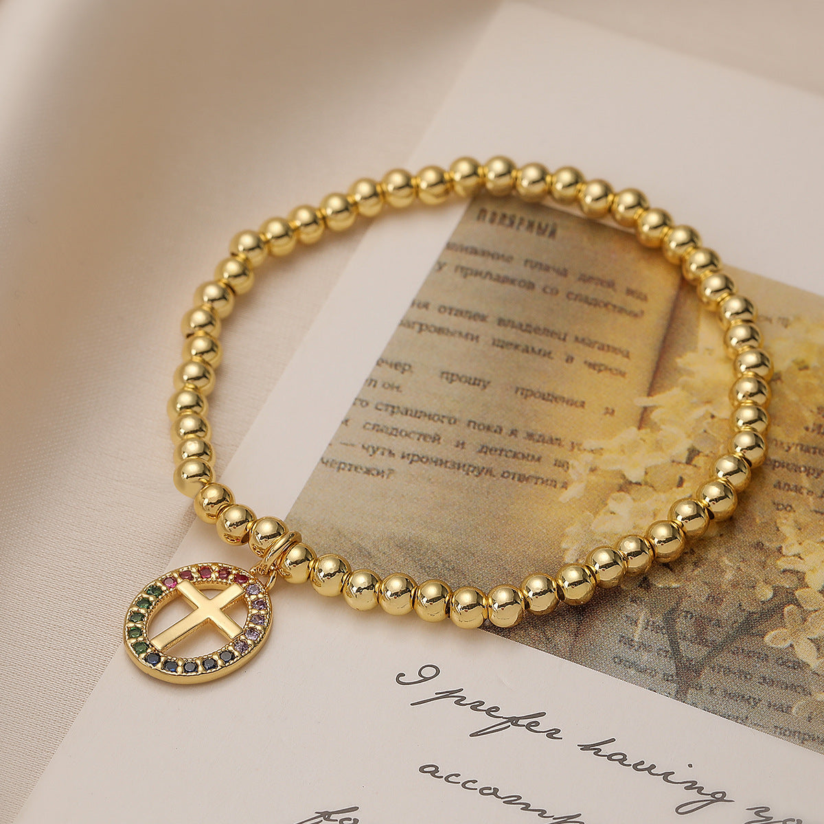 Santo Spirito – Gold Religious Bracelet with Cross & Virgin Mary Pendant | Zirconia | Serenyah