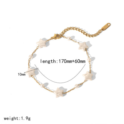 Costellazione di Perle – Pulsera de Perlas de Acero Inoxidable Dorado con Estrellas y Corazones | Serenyah