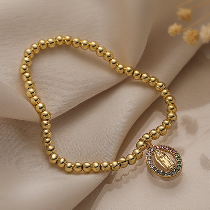 Santo Spirito – Gold Religious Bracelet with Cross & Virgin Mary Pendant | Zirconia | Serenyah