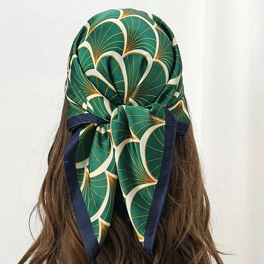 Emerald Deco Silk Scarf 70 cm Lenço Feminino Serenyah