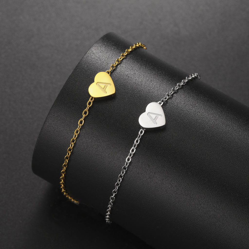 Lettera Cuore Bracelet with Engraved Initial in Gold or Silver Serenyah