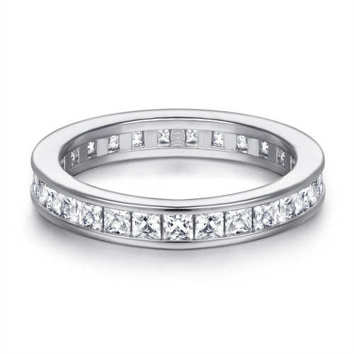 Liora Ring – 925 Sterling Silver Flat Band Ring with Micro Zirconia Line | Minimalist Luxury