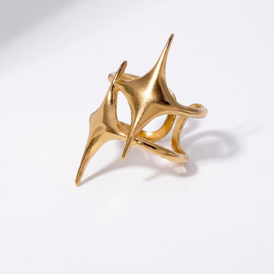 Spiky Star Cluster Retro Open Ring (18K Gold Plated) | Serenyah
