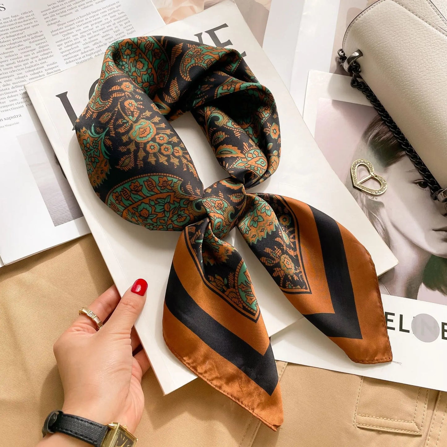Silk-Touch Square Scarf Plaid Print Serenyah