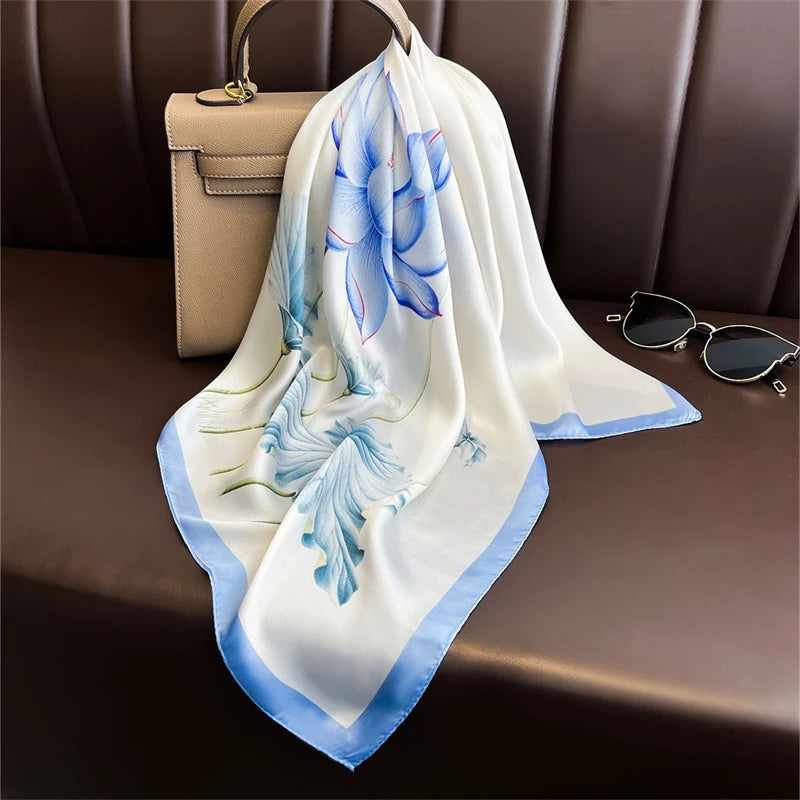 Silk-Touch Square Scarf Plaid Print Serenyah