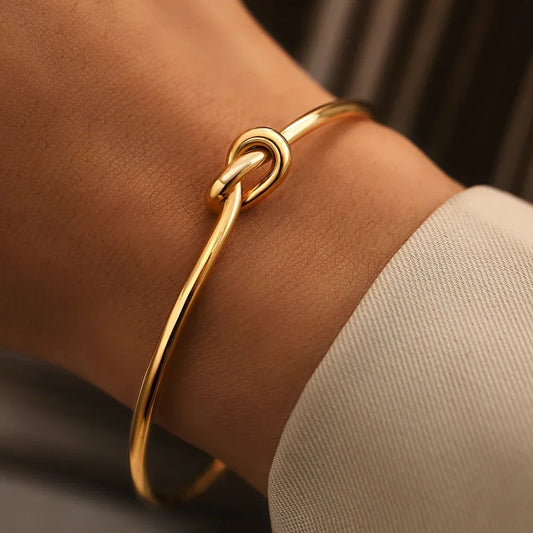 Knot Cuff Bangle Bracelet | Gold & Silver Stainless Steel Serenyah