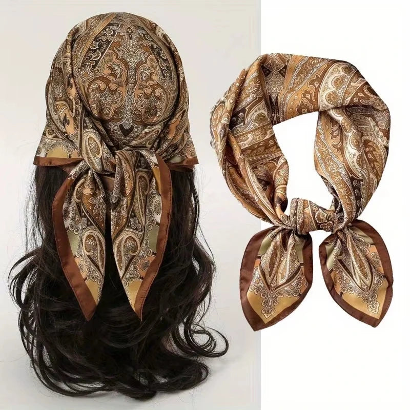 Silk-Touch Square Scarf Plaid Print Serenyah