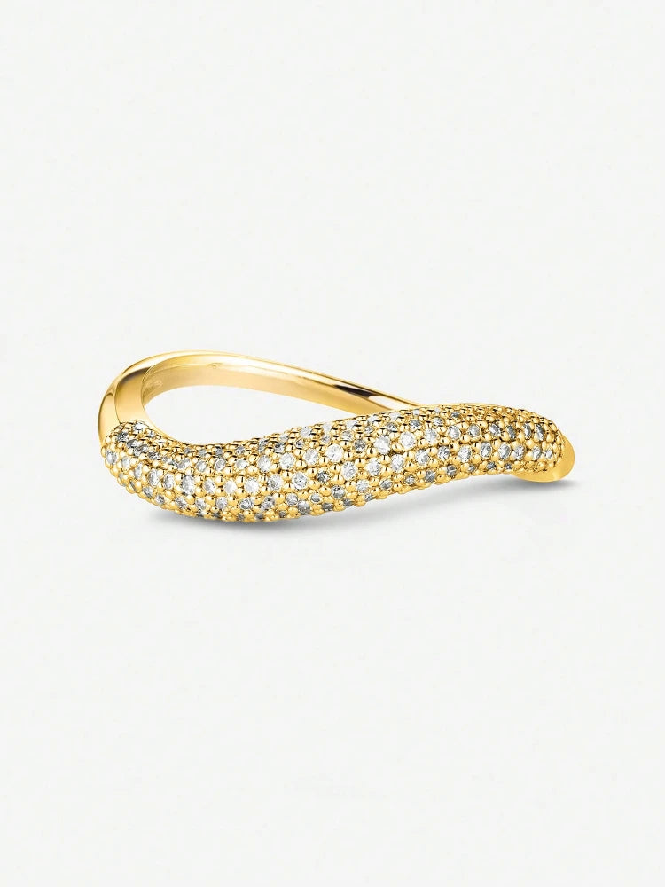 Wave Curve Pavé Zirconia Gold & Silver Ring Serenyah