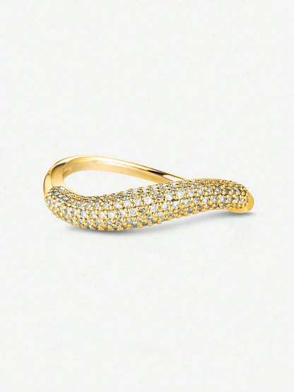 Wave Curve Pavé Zirconia Gold & Silver Ring Serenyah