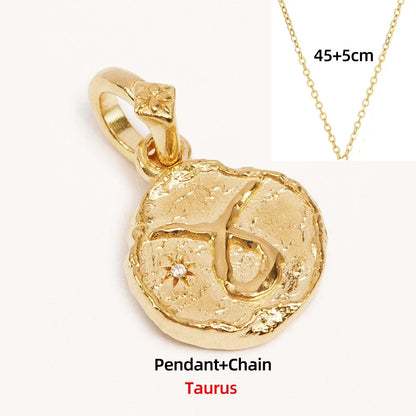 Zodiac Coin Pendant Necklace | All 12 Signs | Gold-Plated Stainless Steel Serenyah