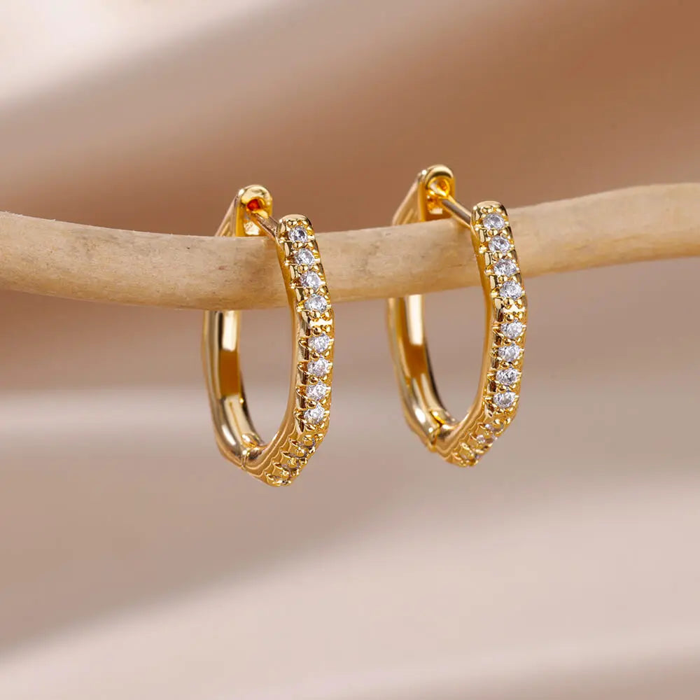 Oval Pavé Zirconia Hoop Earrings | Gold-Plated Stainless Steel