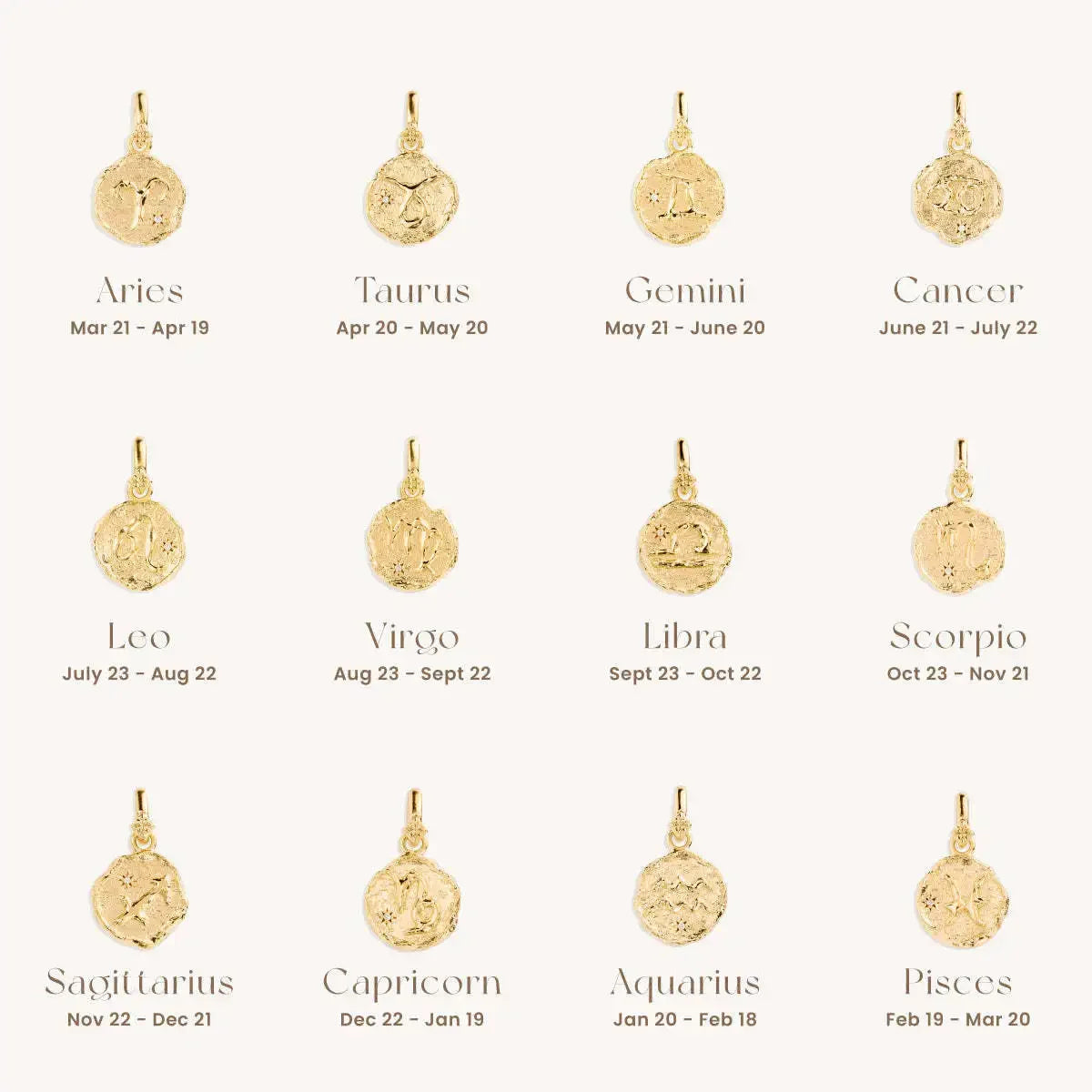 Zodiac Coin Pendant Necklace | All 12 Signs | Gold-Plated Stainless Steel Serenyah