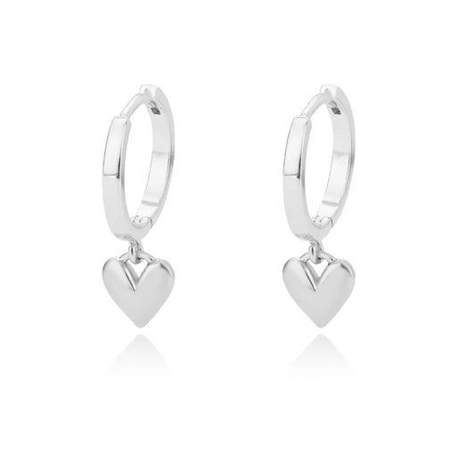 Puffy Heart Charm Hoop Earrings | Silver Stainless Steel Serenyah