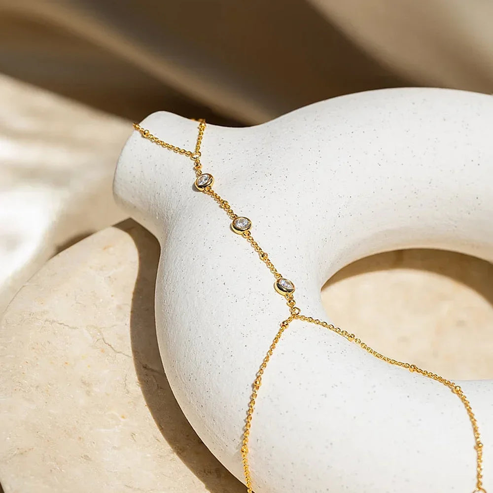 Zirconia Hand Chain Ring Bracelet | Gold-Plated Stainless Steel Serenyah
