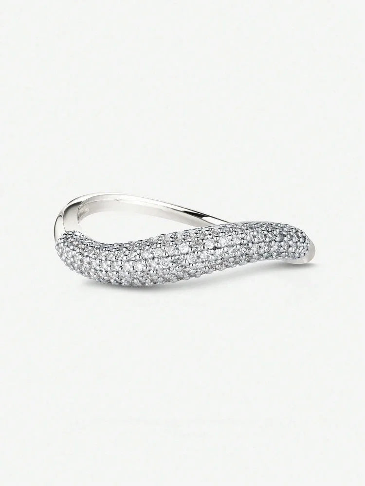 Wave Curve Pavé Zirconia Gold & Silver Ring Serenyah