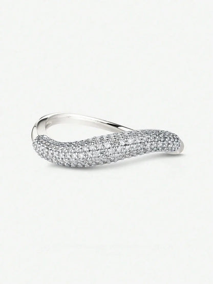 Wave Curve Pavé Zirconia Gold & Silver Ring Serenyah