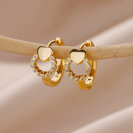 Heart & Zirconia Hoop Earrings | Gold-Plated Stainless Steel Serenyah