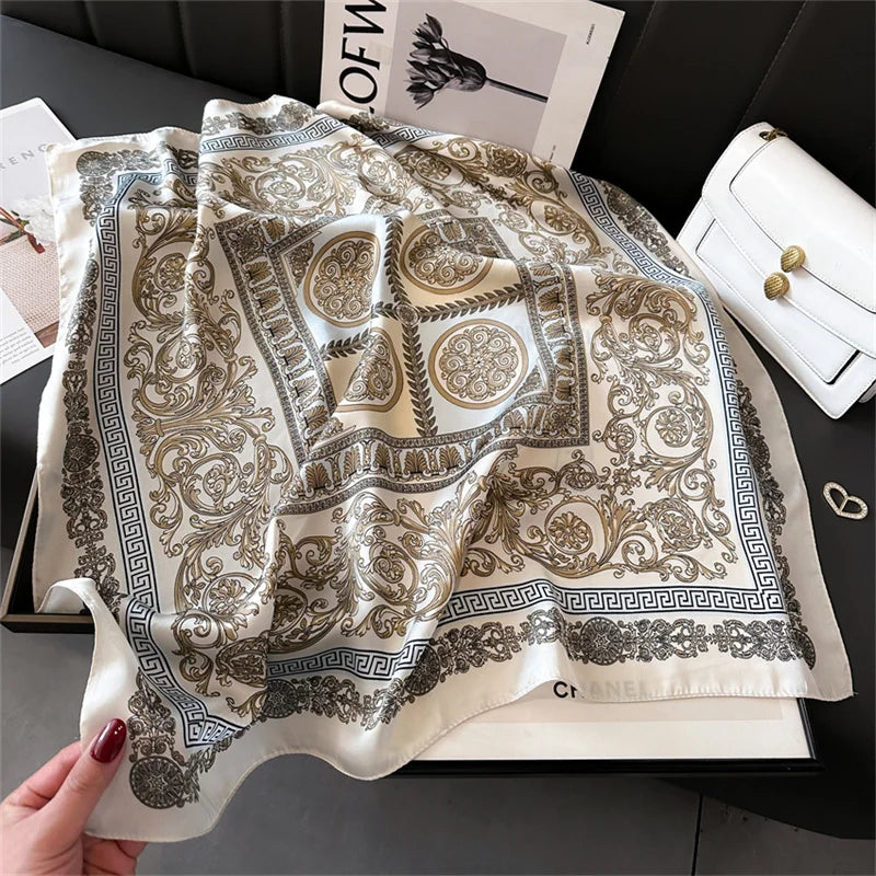 Silk-Touch Square Scarf Plaid Print Serenyah