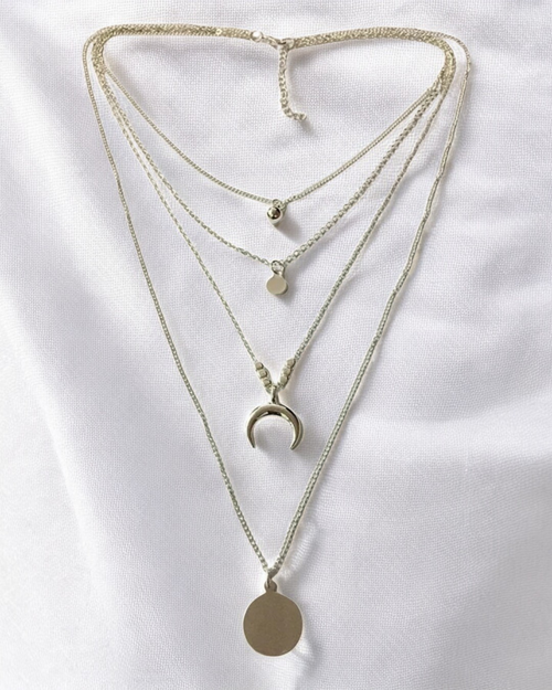 Luna Cascade Layered Necklace | Gold & Silver Moon Pendant – Serenyah