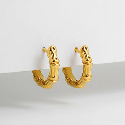 Bamboo Huggie Hoop Earrings | Gold-Plated Stainless Steel Serenyah