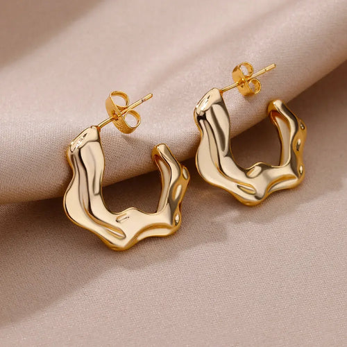 Organic Molten Open Stud Earrings | Gold-Plated Stainless Steel Serenyah