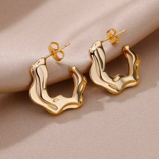 Organic Molten Open Stud Earrings | Gold-Plated Stainless Steel Serenyah
