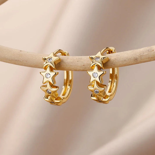 Star Link Zirconia Hoop Earrings | Gold-Plated Stainless Steel Serenyah
