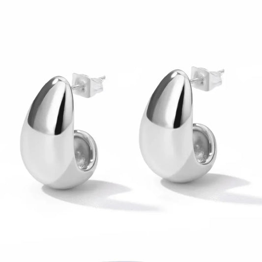 Chunky Teardrop Stud Earrings | Silver Stainless Steel Serenyah