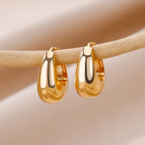 Chunky Dome Oval Hoop Earrings | Gold-Plated Stainless Steel Serenyah