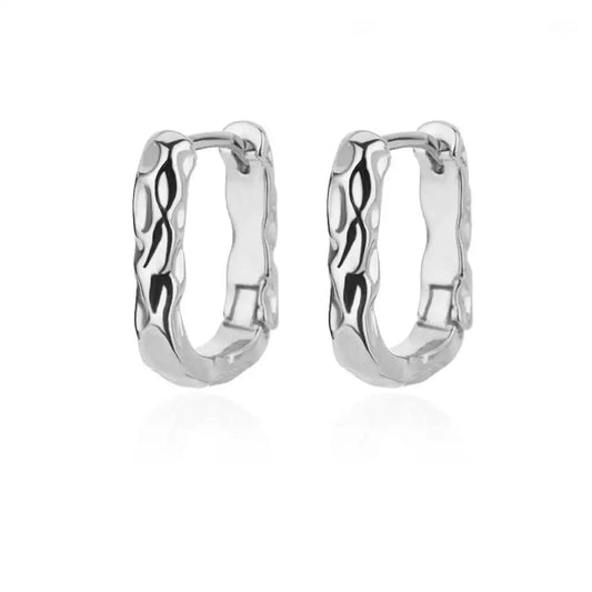 Flame Engraved Rectangular Hoop Earrings | Silver Stainless Steel Serenyah