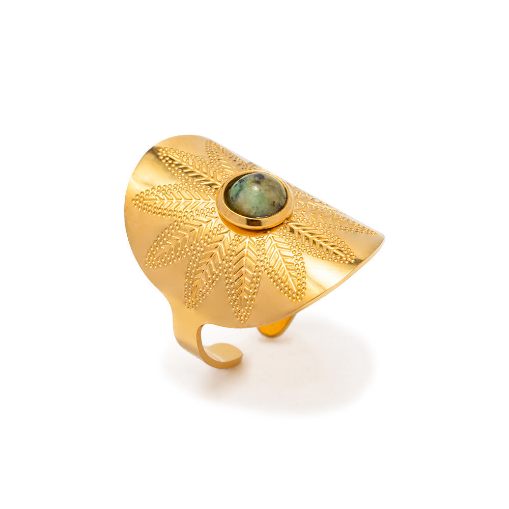 Aksum Ring – Ring with carved African Turquoise and wide metal base in boho-chic style