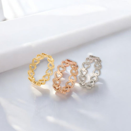 Anillo Amoura - Anillo de Corazón Abierto de Acero Inoxidable | Oro, Rosa y Plata | Joyería Romántica