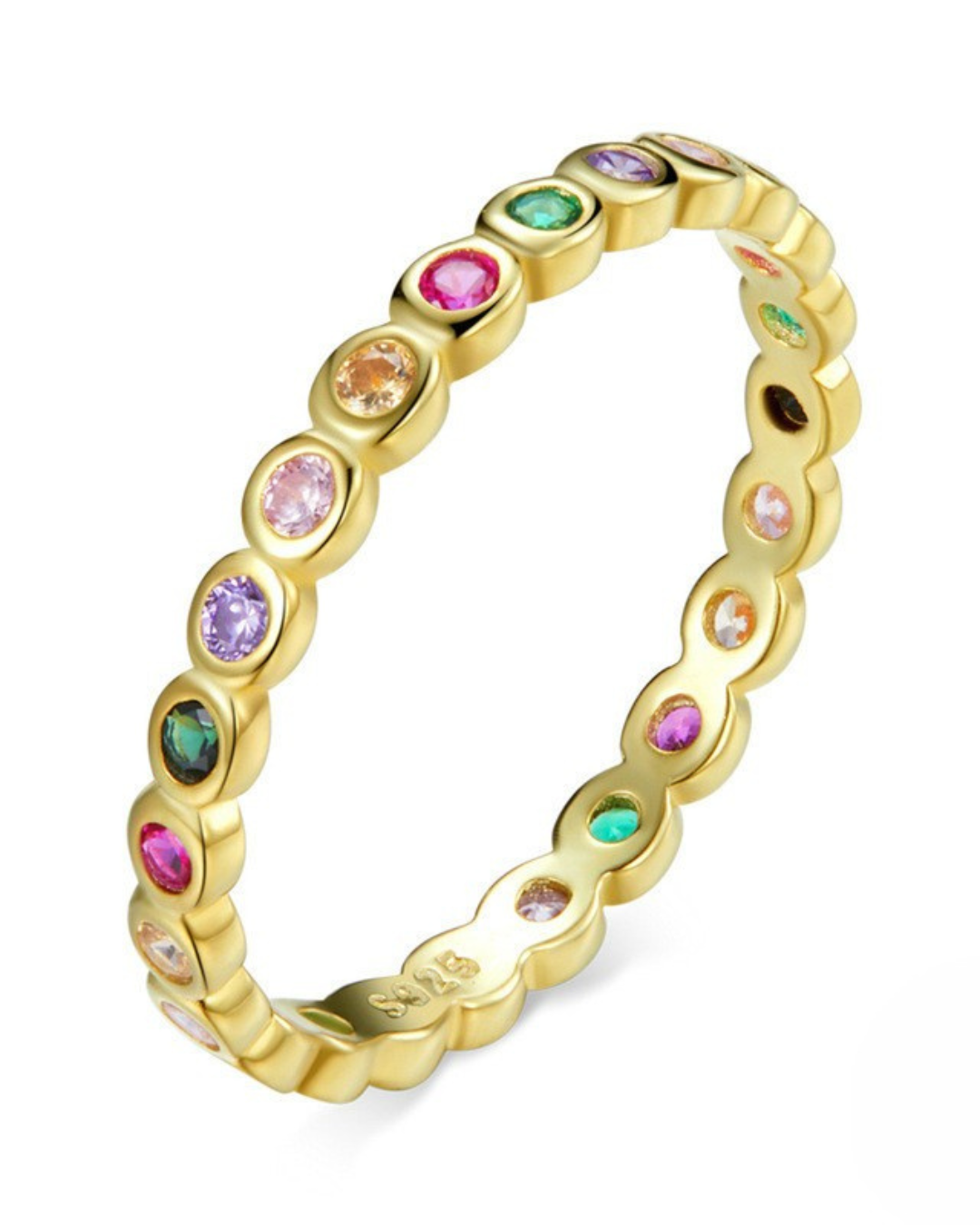 Auryn Ring – 925 Silver Ring with Rainbow Style Colored Stones in Silver or Gold