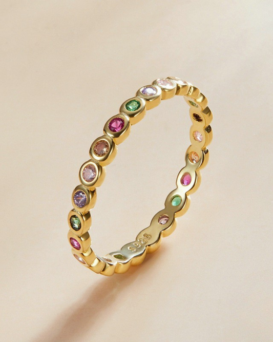 Auryn Ring – Anel em Prata 925 com pedras coloridas estilo arco-íris prata ou dourado