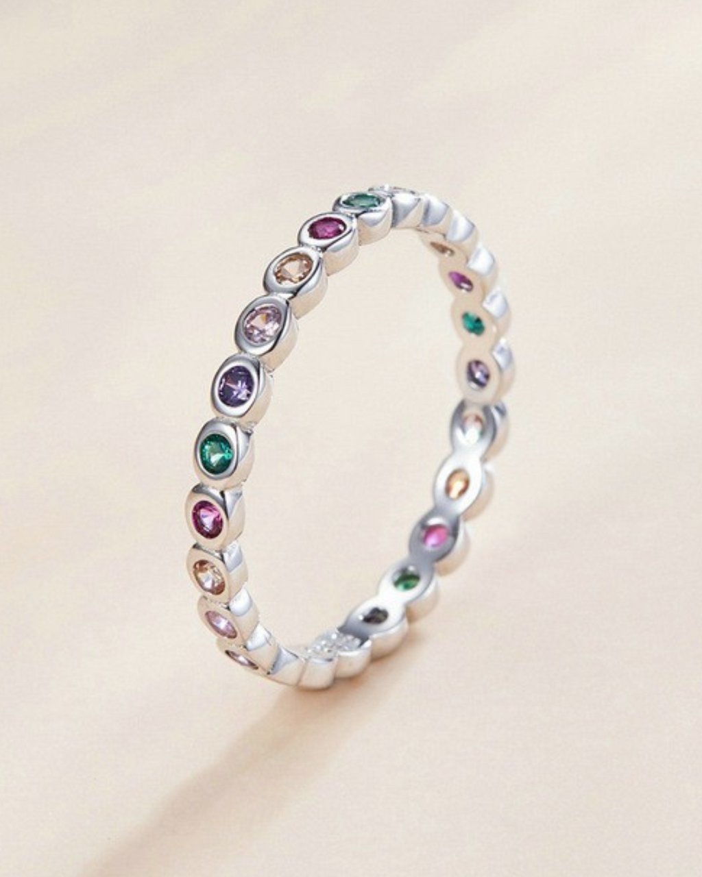 Auryn Ring – 925 Silver Ring with Rainbow Style Colored Stones in Silver or Gold