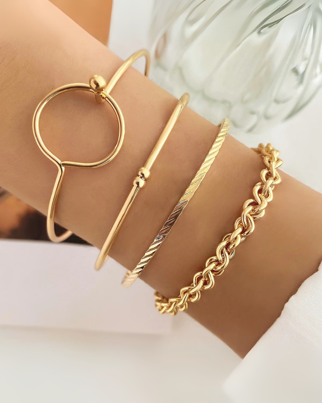 Capri Set – 4-Piece Geometric Bracelet Stack for Women | Gold & Silver | Serenyah