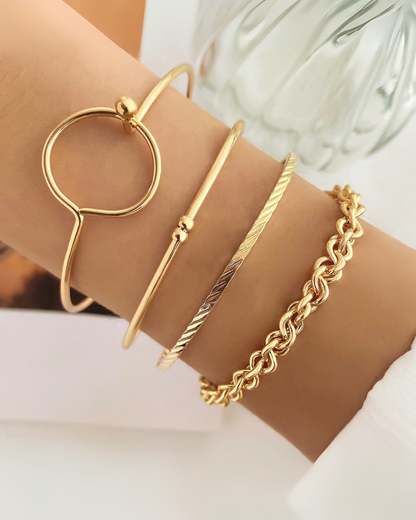 Capri Set – 4-Piece Geometric Bracelet Stack for Women | Gold & Silver | Serenyah