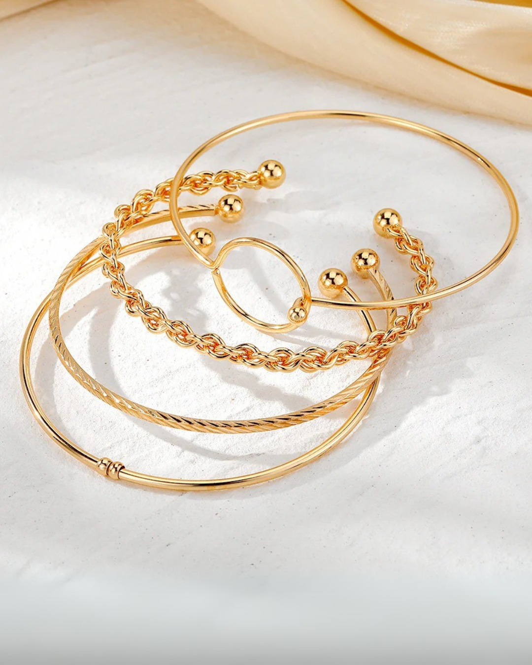 Capri Set – 4-Piece Geometric Bracelet Stack for Women | Gold & Silver | Serenyah