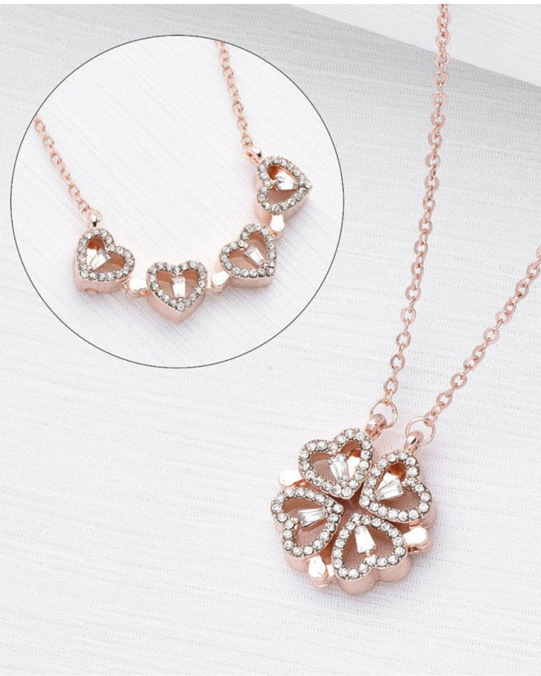 Celeste Clover Necklace with Hearts Gold or Silver Serenyah