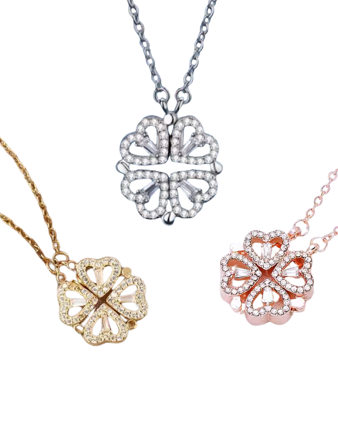 Celeste Clover Necklace with Hearts Gold or Silver Serenyah