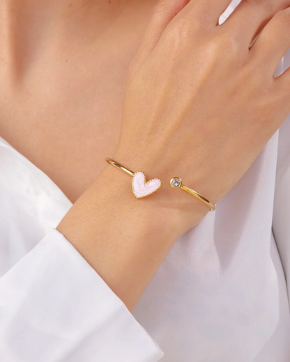 Cuöréa Bangle – Gold Heart Enamel Open Cuff Bracelet for Women | Serenyah