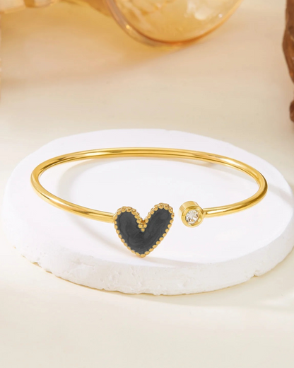 Cuöréa Bangle – Gold Heart Enamel Open Cuff Bracelet for Women | Serenyah
