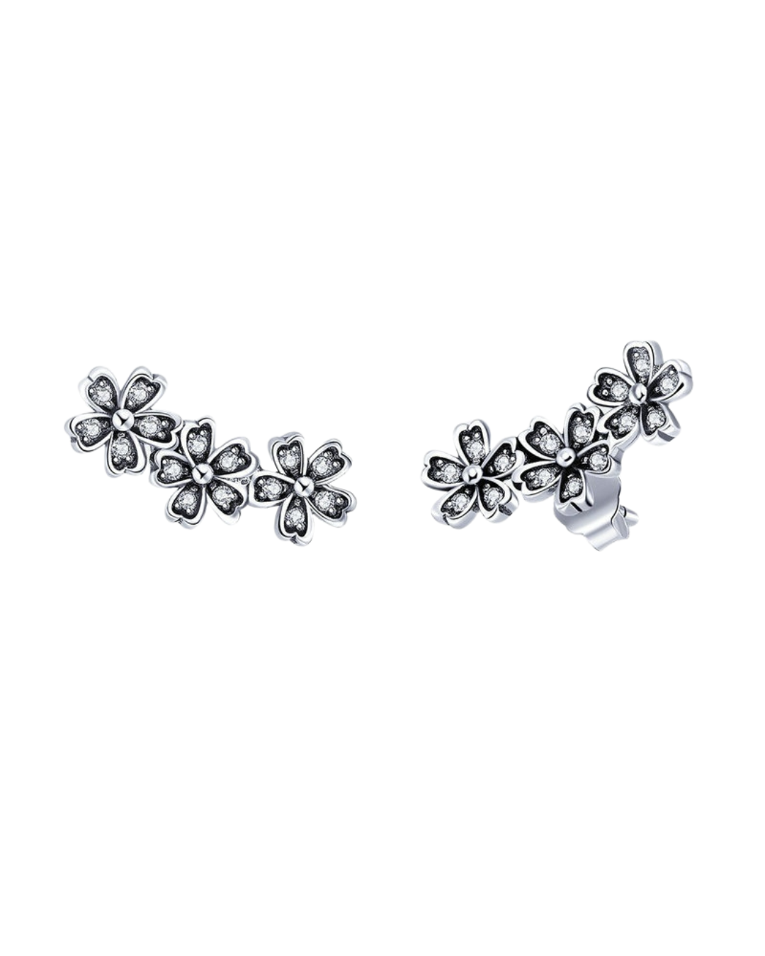 Daiséa Ring – 925 Silver ring with studded daisy flowers and detailed continuous band